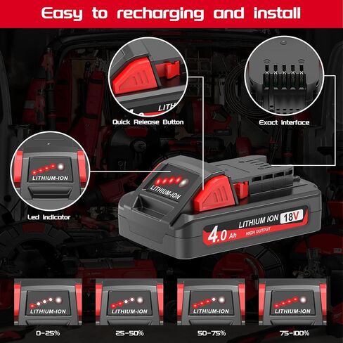 Worthmah 2 Pack 4.0Ah 18V Batteries Replace for Milwaukee M18 Battery Lithium lon 48-11-1815 48-11-1840, Compatible with m18 Milwaukee Battery Charger and 18 Volt Cordless Power Tools in Kuwait