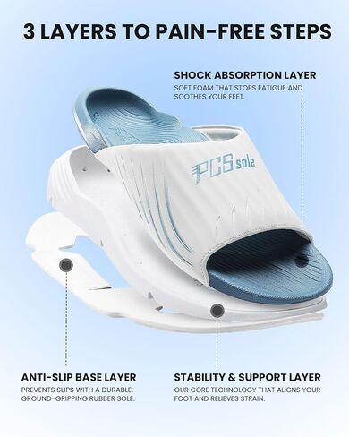 PCSsole Women's High Arch Support Orthotic Slides, Recovery Sandals | Deep Heel Cup, Metatarsal Pad & Shock Absorbing Cushion Support Flat Feet, Plantar Fasciitis & Daily Wear, SBlue, Size 9 in Saudi Arabia