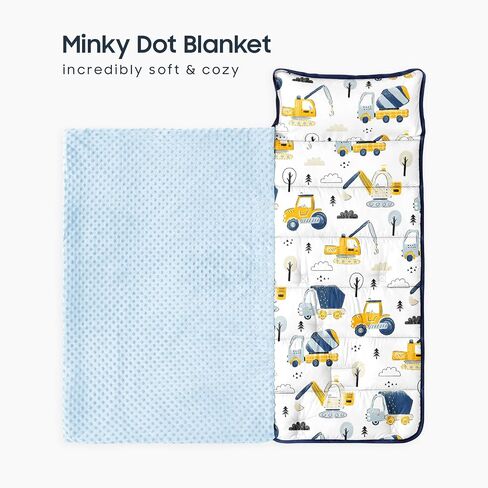 Wake In Cloud - Toddler Nap Mat with Pillow and Minky Fleece Blanket, for Kids Boys Ages 3 Plus in Daycare Preschool, Roll Up Sleeping Bag, Excavator Construction Car in Saudi Arabia