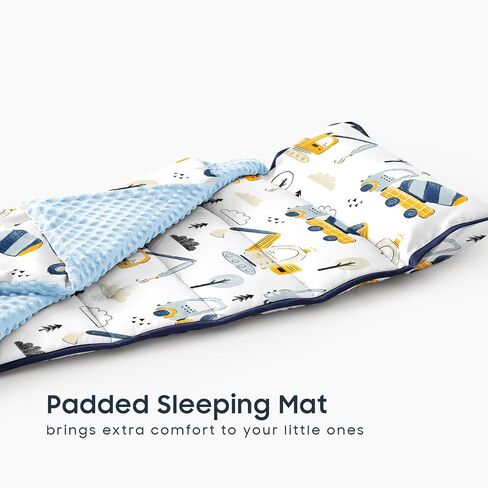 Wake In Cloud - Toddler Nap Mat with Pillow and Minky Fleece Blanket, for Kids Boys Ages 3 Plus in Daycare Preschool, Roll Up Sleeping Bag, Excavator Construction Car in Saudi Arabia