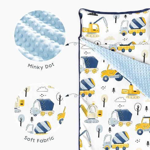 Wake In Cloud - Toddler Nap Mat with Pillow and Minky Fleece Blanket, for Kids Boys Ages 3 Plus in Daycare Preschool, Roll Up Sleeping Bag, Excavator Construction Car in Saudi Arabia