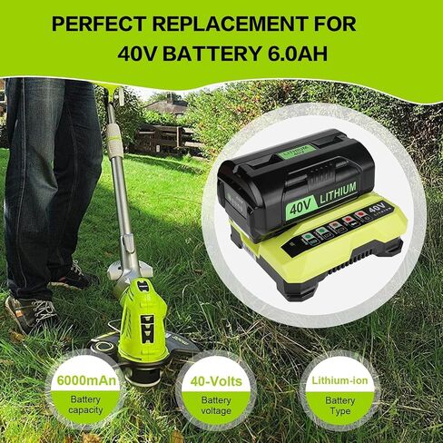 2-Pack 6.0Ah Replacement for Ryobi 40V Battery & OP401 Charger Kit, 40 Volt Lithium Ion Battery Compatible with OP4026 OP40261 OP4050 OP4040 OP40401 OP40601 OP40201 RY40180 (3-Pack) in Kuwait