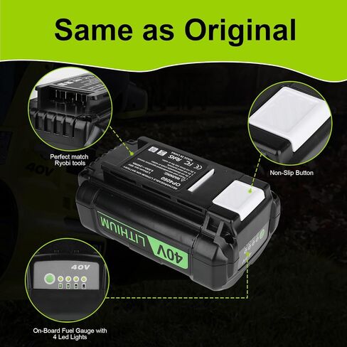 2-Pack 6.0Ah Replacement for Ryobi 40V Battery & OP401 Charger Kit, 40 Volt Lithium Ion Battery Compatible with OP4026 OP40261 OP4050 OP4040 OP40401 OP40601 OP40201 RY40180 (3-Pack) in Kuwait