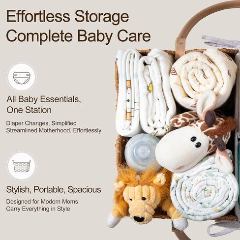 HBlife Baby Diaper Caddy Organizer, Large Portable Scalloped Plastic Wicker Woven Basket with Divider, Nursery Diaper Station, Baby Shower Gifts Basket, Car Organizer, Washable Waterproof in Saudi Arabia