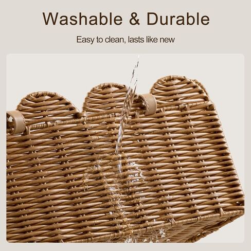 HBlife Baby Diaper Caddy Organizer, Large Portable Scalloped Plastic Wicker Woven Basket with Divider, Nursery Diaper Station, Baby Shower Gifts Basket, Car Organizer, Washable Waterproof in Saudi Arabia