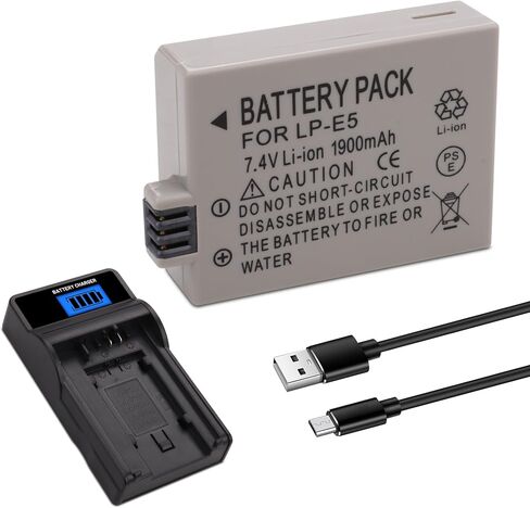 1-Pack Battery and AC Wall Charger Replacement for Canon LP-E5 LPE5 Battery, Canon LC-E5, LC-E5C, LC-E5E Charger, EOS Rebel XSi, EOS Rebel XS, EOS Rebel T1i, EOS 450D Cameras in Saudi Arabia