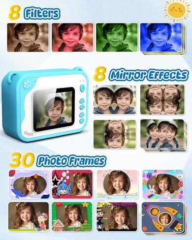 Kids Camera Instant Print, Dinosaur Instant Print Camera for Kids with 1080P Video, 32GB SD Card, 240 Photos, Christmas Birthday Gifts for Boys Girls Ages 3-12 (Blue) in Kuwait