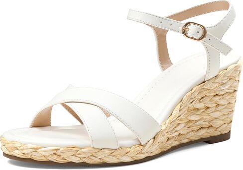Marc Ford Womens Wedge Sandals 2026 Espadrille Platform Ankle Strap Wedges Comfort Open Toe Raffia Wedges Summer Vacation Casual Sandals 3 inch in Kuwait
