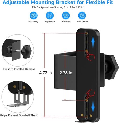 No Drill Anti-Theft Mount for Ring Battery Doorbell/Plus/Pro 2nd Gen(2026 Release), Adjustable Metal Door Clamp Holder for Ring Camera Doorbell, Doorbell Mounting Bracket for Apartment & Rental in Saudi Arabia