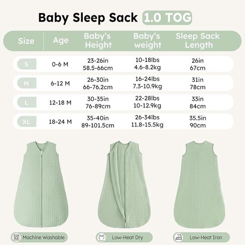 Unnivoll Baby Sleep Sack 6-12 Months 1.0 Tog Baby Wearable Blanket Cotton Sleeping Sack Quilted Baby Sleep Bag with 2-Way Zipper for Infant Newborn Green in Saudi Arabia