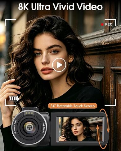 8K Video Camera Camcorder 64MP IR Night Vision Wifi Webcam Camcorders | 18X Digital Zoom Vlogging Cameras for YouTube with 3.0"Touch Screen Stabilizer, Mic, 64G SD Card, Remote Control, 2 Batteries in Saudi Arabia
