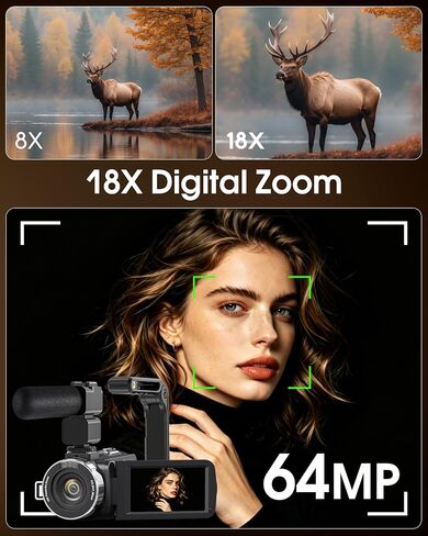 8K Video Camera Camcorder 64MP IR Night Vision Wifi Webcam Camcorders | 18X Digital Zoom Vlogging Cameras for YouTube with 3.0"Touch Screen Stabilizer, Mic, 64G SD Card, Remote Control, 2 Batteries in Saudi Arabia