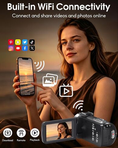 8K Video Camera Camcorder 64MP IR Night Vision Wifi Webcam Camcorders | 18X Digital Zoom Vlogging Cameras for YouTube with 3.0"Touch Screen Stabilizer, Mic, 64G SD Card, Remote Control, 2 Batteries in Saudi Arabia