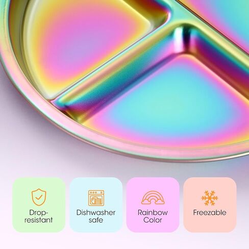 AIEVE Stainless Steel Kids Plates, 4 Pack Round Divided Toddler Plates, Portion Control Plate 9 Inch in Saudi Arabia