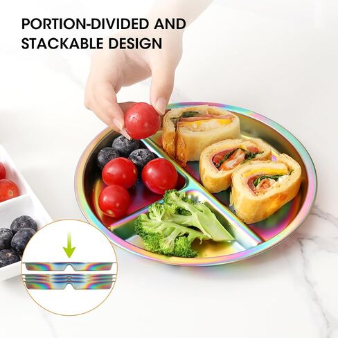 AIEVE Stainless Steel Kids Plates, 4 Pack Round Divided Toddler Plates, Portion Control Plate 9 Inch in Saudi Arabia