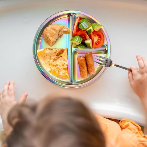 AIEVE Stainless Steel Kids Plates, 4 Pack Round Divided Toddler Plates, Portion Control Plate 9 Inch in Saudi Arabia
