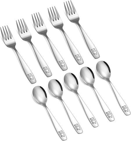 Toddler Fork and Spoon Set, 6-Piece Stainless Steel Kids Flatware | 3 forks and 3 spoons, rounded tines, ergonomic size for small hands, for ages 24 months+ in Saudi Arabia