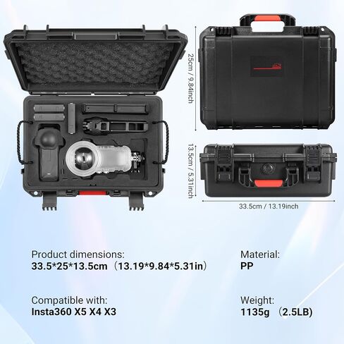 Hard Carring Case for Insta360 X5 Dive Case Accessories | Waterproof Protective Hardshell Dual Layers Cases for Insta 360 X5 Bundle Combo with Shoulder Strap in Saudi Arabia