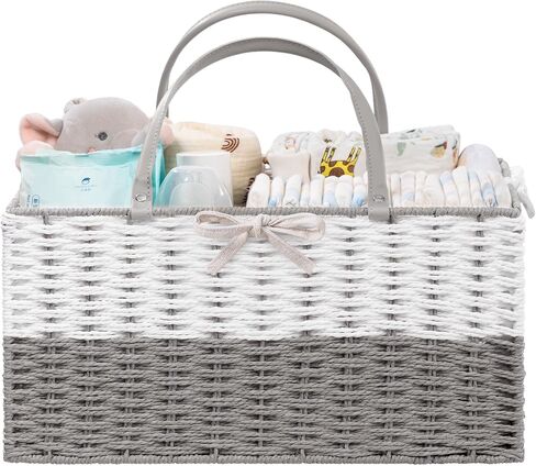 HBlife Large Baby Diaper Caddy Organizer, Paper Rope Storage Baskets Nursery Bin with Removable Divider, Portable Car Organizer for Diapers, Baby Shower Gifts, Newborn Essentials Must Haves in Saudi Arabia