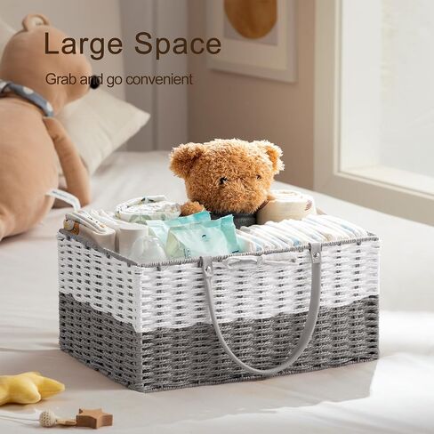 HBlife Large Baby Diaper Caddy Organizer, Paper Rope Storage Baskets Nursery Bin with Removable Divider, Portable Car Organizer for Diapers, Baby Shower Gifts, Newborn Essentials Must Haves in Saudi Arabia