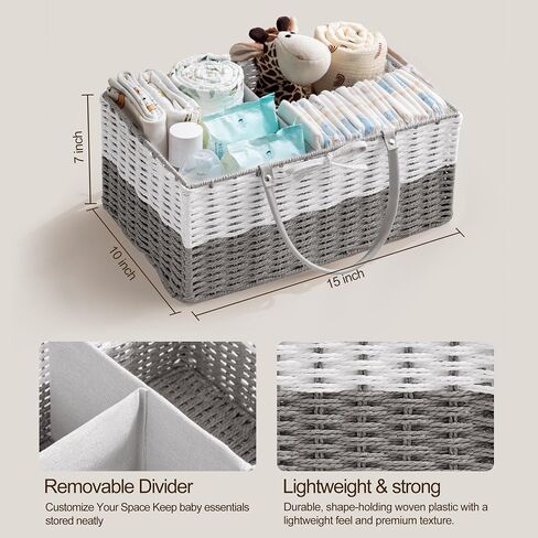HBlife Large Baby Diaper Caddy Organizer, Paper Rope Storage Baskets Nursery Bin with Removable Divider, Portable Car Organizer for Diapers, Baby Shower Gifts, Newborn Essentials Must Haves in Saudi Arabia