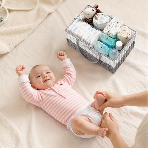 HBlife Large Baby Diaper Caddy Organizer, Paper Rope Storage Baskets Nursery Bin with Removable Divider, Portable Car Organizer for Diapers, Baby Shower Gifts, Newborn Essentials Must Haves in Saudi Arabia