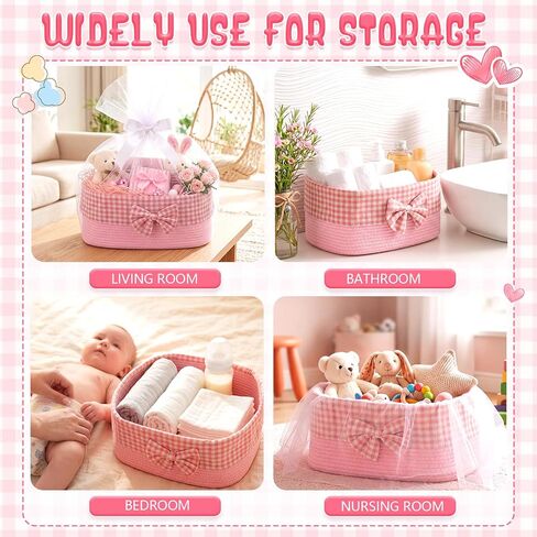 Large Empty Pink Gift Basket, 26L Jumbo Baby Gift Woven Basket with Mesh Bag and Ribbon 16.9" x 12.6" x 7.5" Storage for New Mom Women Baby Shower Birthday Wedding Party in Saudi Arabia