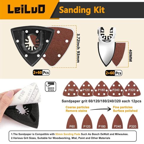 EILUO 127Pcs Oscillating Tool Sanding Pad Kit, Multitool Sanding Pad Set | 93mm Triangle & Detail Pads, Wood Furniture Sanding, Multi Tool Accessories, Fits DeWalt, Makita, Milwaukee, Ryobi & More in Saudi Arabia