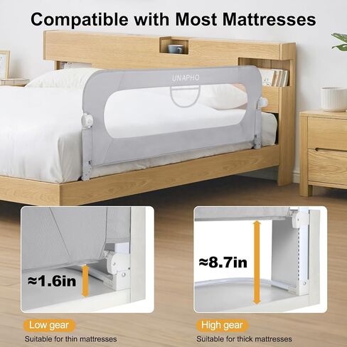 Bed Rail for Toddlers,Swing Down Kids Bed Rails Guard for Twin,Full,Queen,Bunk Size Bed,Extra Tall Child Bed Rail Guard with Reinforced Anchor Safety System,47" L x 31" H Grey in Kuwait