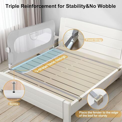 Bed Rail for Toddlers,Swing Down Kids Bed Rails Guard for Twin,Full,Queen,Bunk Size Bed,Extra Tall Child Bed Rail Guard with Reinforced Anchor Safety System,47" L x 31" H Grey in Kuwait