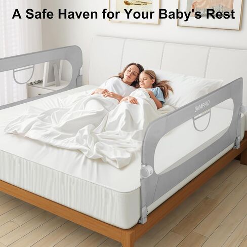 Bed Rail for Toddlers,Swing Down Kids Bed Rails Guard for Twin,Full,Queen,Bunk Size Bed,Extra Tall Child Bed Rail Guard with Reinforced Anchor Safety System,47" L x 31" H Grey in Kuwait