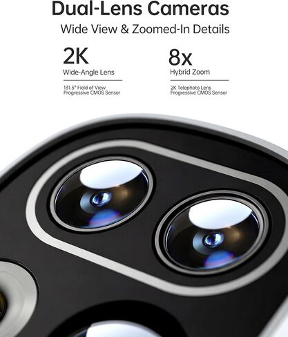 Dual-Lens Add-On Security Camera for CWS01 2-Cam & 4-Cam Kits Only, Wireless Outdoor Solar Camera, AI Detection, PTZ, 3MP Color Night Vision, IP65 Waterproof in Kuwait