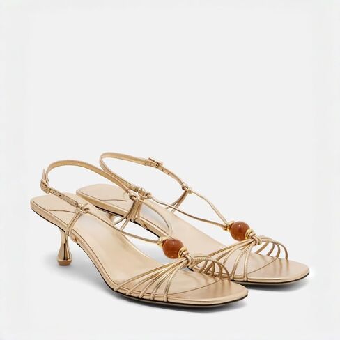 Womens Strappy Heels Sandals Kitten Heel Dress Sandals Open Toe Slingback Heeled Sandals Beaded Evening Shoes Square Toe Summer Party Wedding Shoes in Saudi Arabia