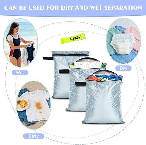 3Pack Wet Dry Bags for Swimsuits and Towels,Waterproof Reusable,Zipper | Wet Bags for Baby Diapers,Durable Oxford Cloth,Bathing Swimming Wet Clothes Bag for Travel Beach, with Handles,Blue in Saudi Arabia
