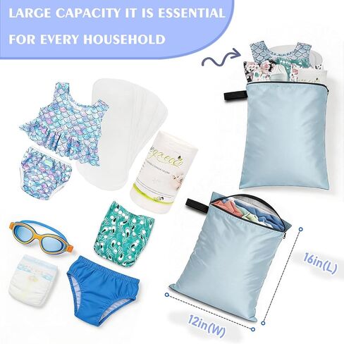 3Pack Wet Dry Bags for Swimsuits and Towels,Waterproof Reusable,Zipper | Wet Bags for Baby Diapers,Durable Oxford Cloth,Bathing Swimming Wet Clothes Bag for Travel Beach, with Handles,Blue in Saudi Arabia