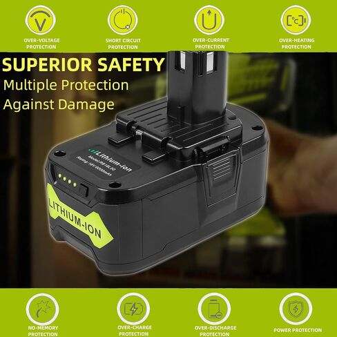 بطارية ARyee 18 فولت 6.0 أمبير في الساعة قطعتان، بديلة لأدوات Ryobi P107 P108 P109 اللاسلكية، بطارية ليثيوم أيون لأدوات Ryobi One+ الكهربائية 18 فولت in Kuwait