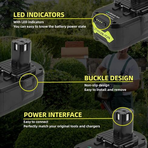 بطارية ARyee 18 فولت 6.0 أمبير في الساعة قطعتان، بديلة لأدوات Ryobi P107 P108 P109 اللاسلكية، بطارية ليثيوم أيون لأدوات Ryobi One+ الكهربائية 18 فولت in Kuwait