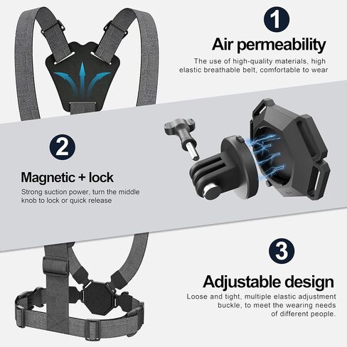 Chest Mount Quick Release for Insta 360 X5 X4 air X3 Luna Accessories | ACE Pro 2 Go Ultra Large Size for DJI Osmo 360 Action 6 5 4 Nano Magnetic Strap for GoPro Lit Hero 13 MAX 2 (Upgraded) in Saudi Arabia