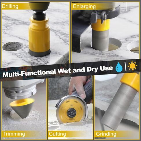 Diamond Hole Saw Kit-15Pcs,Core Drill Bits for Ceramic,Glass,Stone | 1/4",5/16",4/5",1",1-3/8",2",3",4", Chamfer & Finger Bit, Hex & SDS Adapter, Saw Blade, Vacuum Brazed in Saudi Arabia