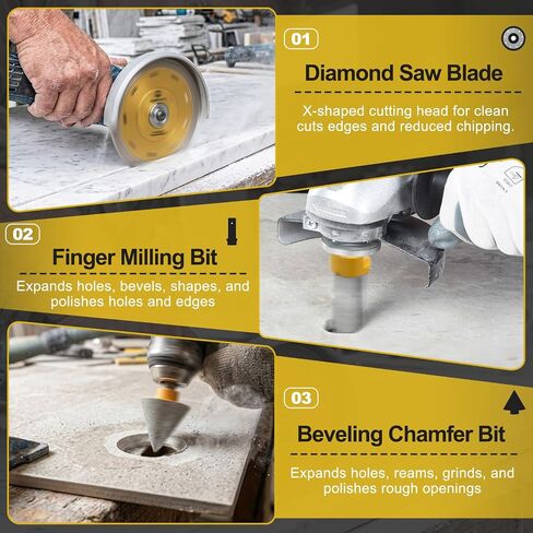 Diamond Hole Saw Kit-15Pcs,Core Drill Bits for Ceramic,Glass,Stone | 1/4",5/16",4/5",1",1-3/8",2",3",4", Chamfer & Finger Bit, Hex & SDS Adapter, Saw Blade, Vacuum Brazed in Saudi Arabia