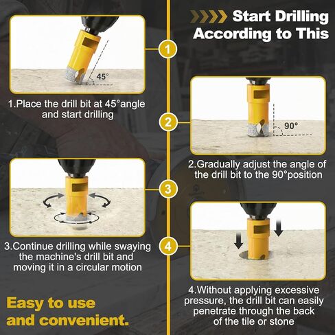 Diamond Hole Saw Kit-15Pcs,Core Drill Bits for Ceramic,Glass,Stone | 1/4",5/16",4/5",1",1-3/8",2",3",4", Chamfer & Finger Bit, Hex & SDS Adapter, Saw Blade, Vacuum Brazed in Saudi Arabia