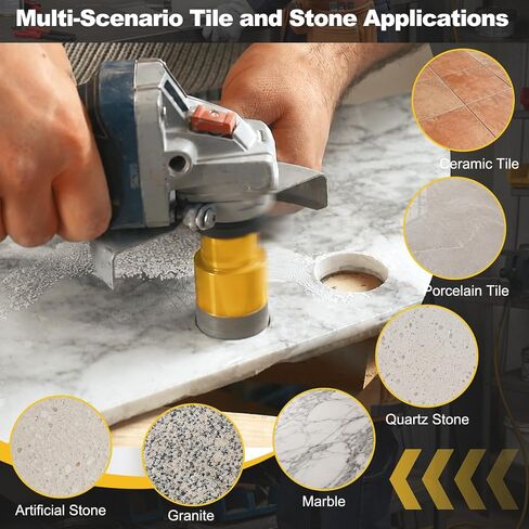 Diamond Hole Saw Kit-15Pcs,Core Drill Bits for Ceramic,Glass,Stone | 1/4",5/16",4/5",1",1-3/8",2",3",4", Chamfer & Finger Bit, Hex & SDS Adapter, Saw Blade, Vacuum Brazed in Saudi Arabia