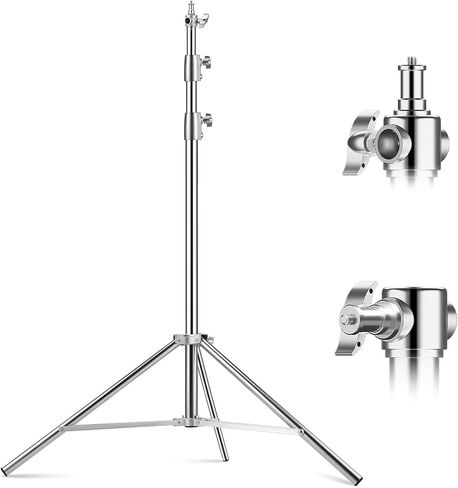 9.2ft Stainless Steel Light Stand, Heavy Duty Photography Tripod | Spring Cushioned Photography Stand with 1/4" to 3/8" Screw Adapter for Studio Strobe, LED Video Light, Softbox in Saudi Arabia