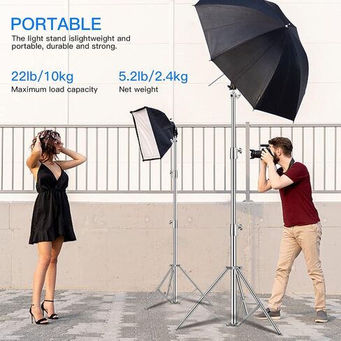 9.2ft Stainless Steel Light Stand, Heavy Duty Photography Tripod | Spring Cushioned Photography Stand with 1/4" to 3/8" Screw Adapter for Studio Strobe, LED Video Light, Softbox in Saudi Arabia