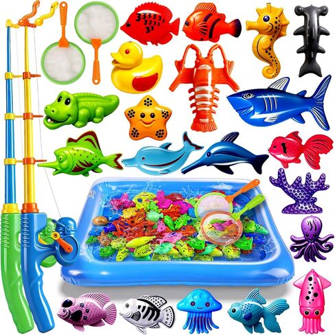 CozyBomB™ Magnetic Fishing Toys Game Set for Kids | Water Table Bathtub Kiddie Pool Party Pole Rod Net, Outdoor Plastic Floating Fish, Toddler Bath Color Ocean Sea Animals Birthday Gift Age 3-5 6 4-8 in Saudi Arabia