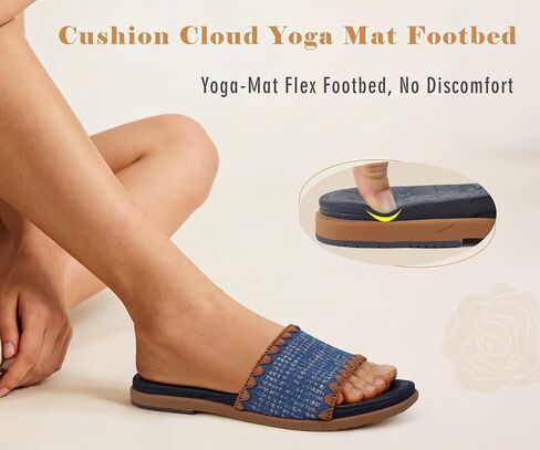 ONCAI Women’s Flat Slides Sandals Soft Knitted with Golden Thread Inlay Summer Vacation Walking Sandalias Mujer with Outdoor Rubber Soles in Saudi Arabia