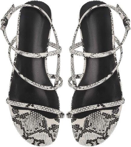 Snake Print Strappy Flats Sandals for Women Slingback Flats Open Toe Slides Vacation Beach Casual Daily Summer Sandals in Kuwait