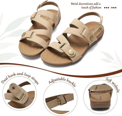 Littleplum Orthopedic Sandals for Women Arch Support Comfortable Flat Adjuatable Sandals for Walking Summer Beach, Apricot Size 7 in Saudi Arabia