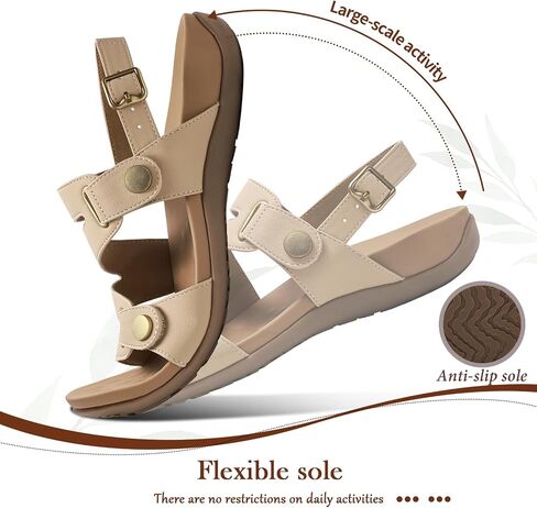 Littleplum Orthopedic Sandals for Women Arch Support Comfortable Flat Adjuatable Sandals for Walking Summer Beach, Apricot Size 7 in Saudi Arabia