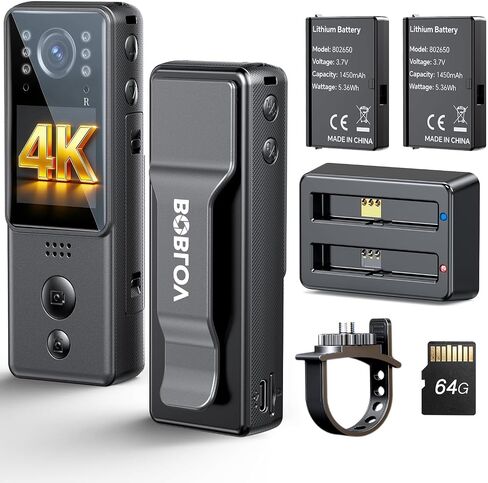 BOBLOV 4K Mini Body Camera, 128GB Dual Battery with Night Vision,9H Battery | charging dock, bike mount and lightweight wearable design for vlogging, cycling, security, hiking and daily use, A29 in Saudi Arabia